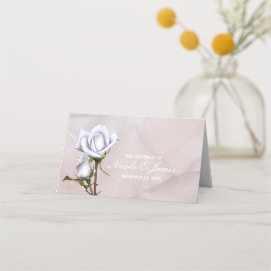 Carte De Placement Roses Blanches Douces Romantiques Table Élégante d (Devant)