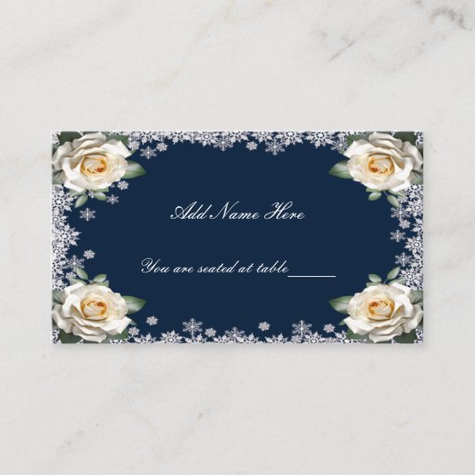 Carte De Placement Roses blanches Flocon de neige Table Mariage de No (Devant)