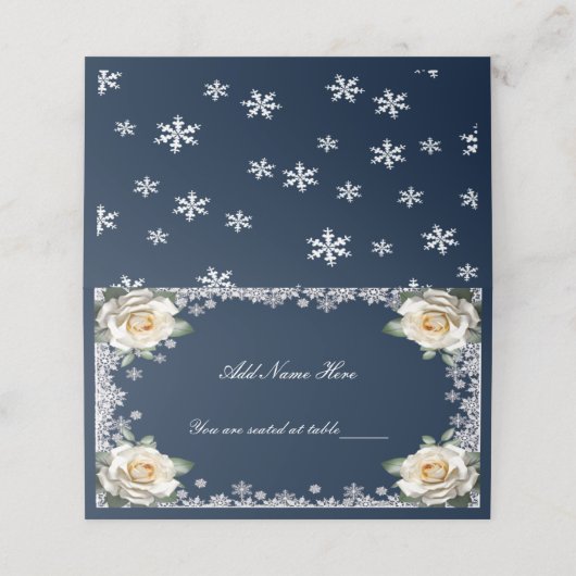 Carte De Placement Roses blanches Flocon de neige Table Mariage de No (Extérieur déplié)