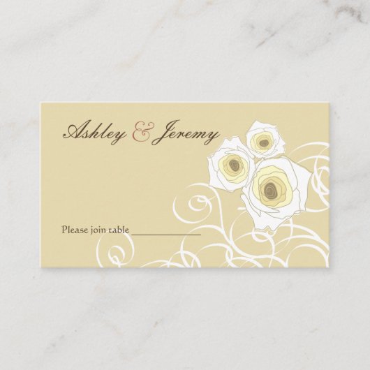 Carte De Placement Roses De Crème Et Frottent Élégant Mariage Romanti (Devant)