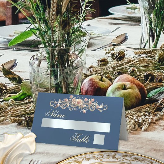 Carte De Placement Roses & Heart Monogram - Bleu