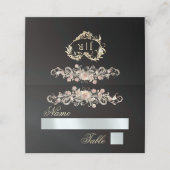 Carte De Placement Roses & Heart Monogram - Noir (Extérieur déplié)