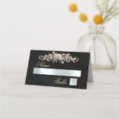Carte De Placement Roses & Heart Monogram - Noir (Devant)