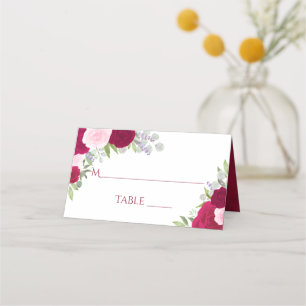 Carte De Placement Roses Magenta & Rose Élégante Mariage Écriture