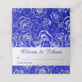 Carte De Placement Roses modernes en argent sur Royal Blue (Extérieur déplié)