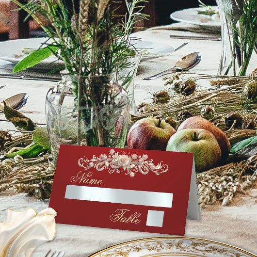 Carte De Placement Roses & Monogramme Cœur - Rouge
