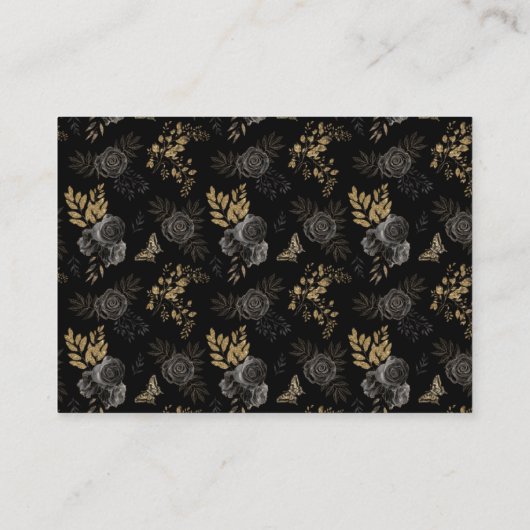 Carte De Placement Roses noir et or café Motif Mariage gothique (Dos)