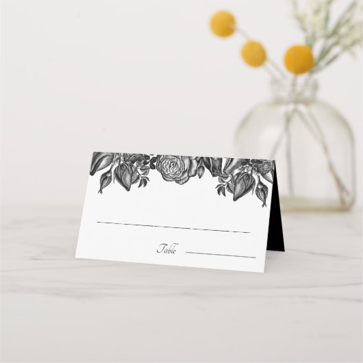 Carte De Placement Roses noires et blanches Mariage gothique (Devant)