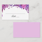 Carte De Placement Roses roses et violets. Mariage de fleurs d'aquare (Devant / Derrière)