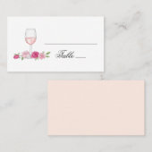 Carte De Placement Roses roses. Fleurs et vin bleus. Mariage floral (Devant / Derrière)