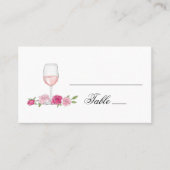 Carte De Placement Roses roses. Fleurs et vin bleus. Mariage floral (Devant)