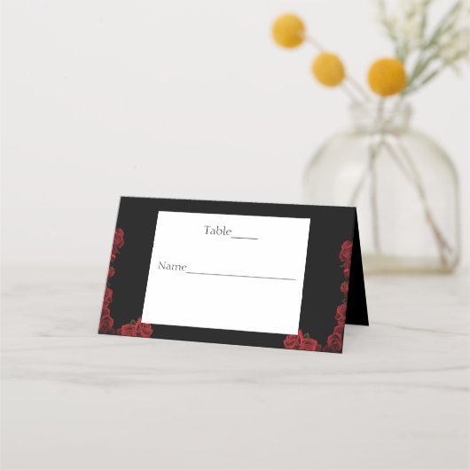 Carte De Placement Roses rouges Blanc Black Elegance Mariage intempor (Devant)
