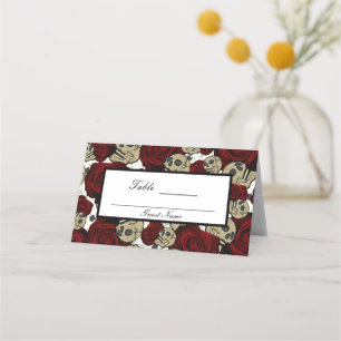 Carte De Placement Roses Rouges & Crânes Fleur Florale Gothique Table