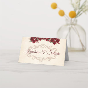 Carte De Placement Roses rouges élégantes de classe vintage Floral Bo