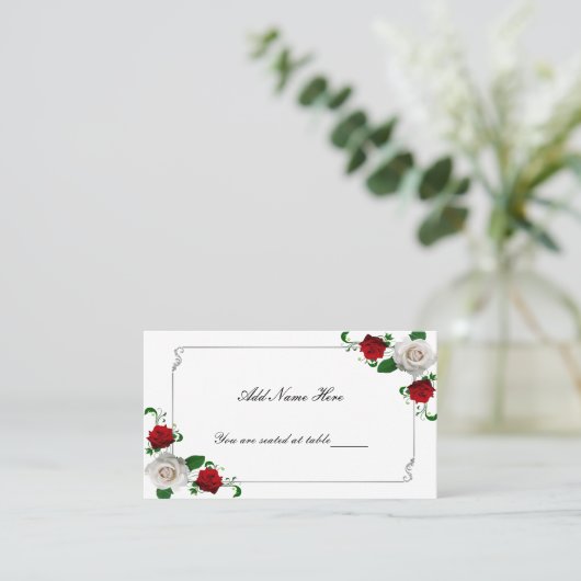 Carte De Placement Roses rouges et blanches Mariage de Noël Table (Debout devant)