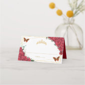 Carte De Placement Roses rouges Papillon Quinceañera Sweet 16 Anniver (Dos)