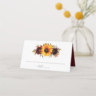 Carte De Placement Roses Tournesol Rouge Violet Rustique Mariage d'Au