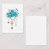Carte De Placement Roses Turquoise avec Clés (Devant / Derrière)