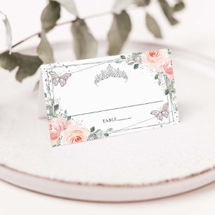 Carte De Placement Rouge Floral Papillon Argent Quinceañera Anniversa