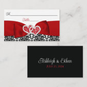 Carte De Placement Rouge, Noir, Blanc Damas Amour Coeurs Mariage (Devant / Derrière)