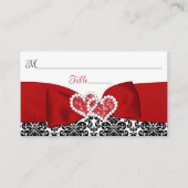 Carte De Placement Rouge, Noir, Blanc Damas Amour Coeurs Mariage (Devant)