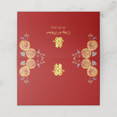 Carte De Placement Rouge orange floral chinois mariage double bonheur (Extérieur déplié)