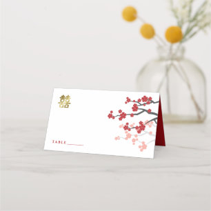 Carte De Placement Rouge Sakura Or Double Bonheur Mariage Chinois