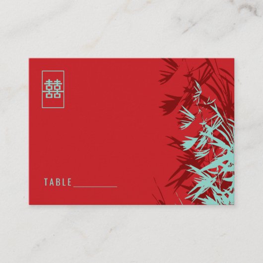 Carte De Placement Rouge & Turquoise Zen Bamboo Feuille Mariage chino (Devant)