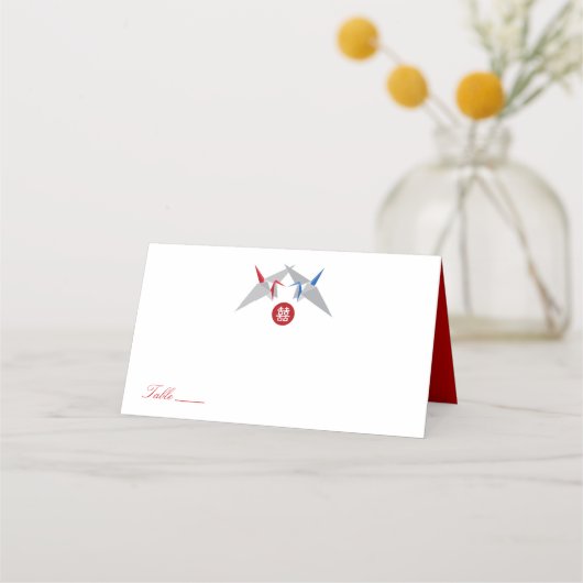 Carte De Placement Rouges & Bleu Zen Origami Grues papier Mariage asi (Devant)