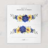 Carte De Placement Royal Blue Rustic Tournesol Moderne Floral Mariage (Extérieur déplié)