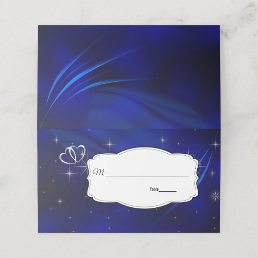 Carte De Placement Royal Blue Stars & Silver Hearts Mariage (Extérieur déplié)