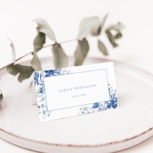 Carte De Placement Royal Blue Toile Floral Folal Mariage Place Card