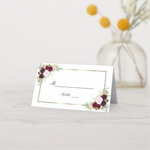 Carte De Placement Royal Burgundy Marsala Floral Gold Table Numéro