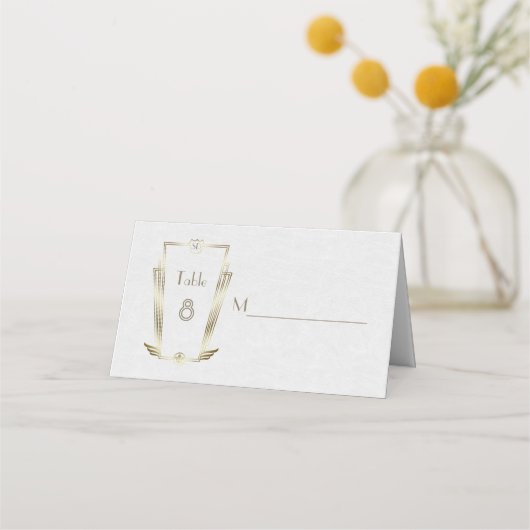 Carte De Placement Royal Gold Art Deco Monogram Mariage (Devant)