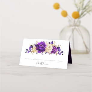 Carte De Placement Royal violet violet or Floral Mariage botanique