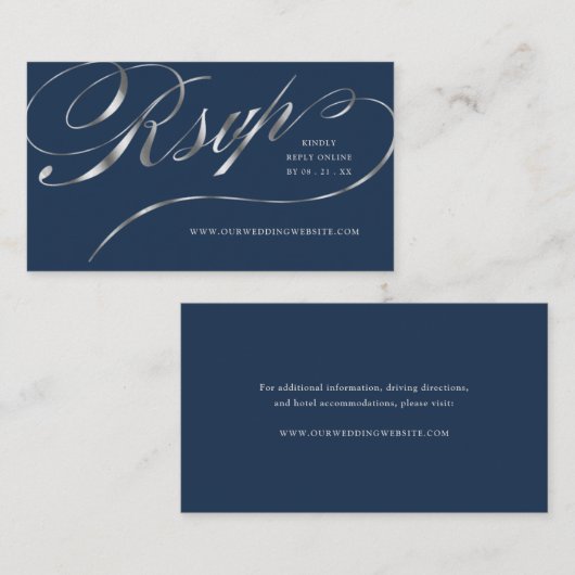 Carte De Placement RSVP Elegant Silver Script Mariage en ligne Insert (Devant / Derrière)