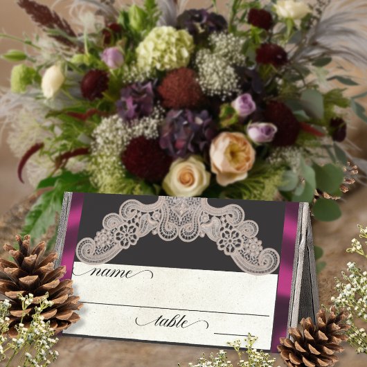 Carte De Placement Ruban rustique & Dentelle - Prune