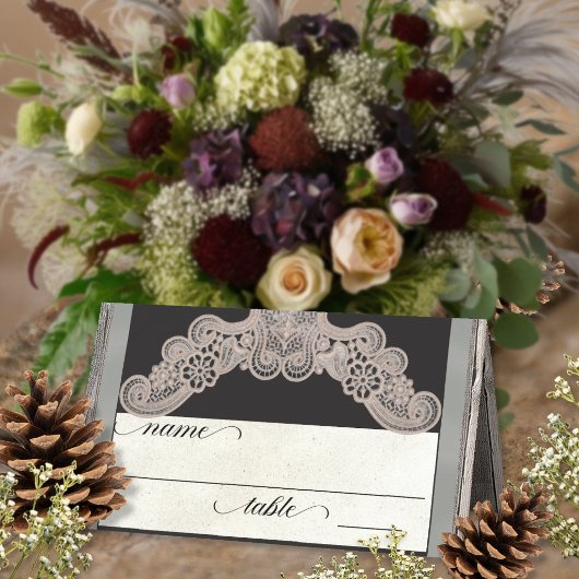 Carte De Placement Ruban rustique & Dentelle - Sauge