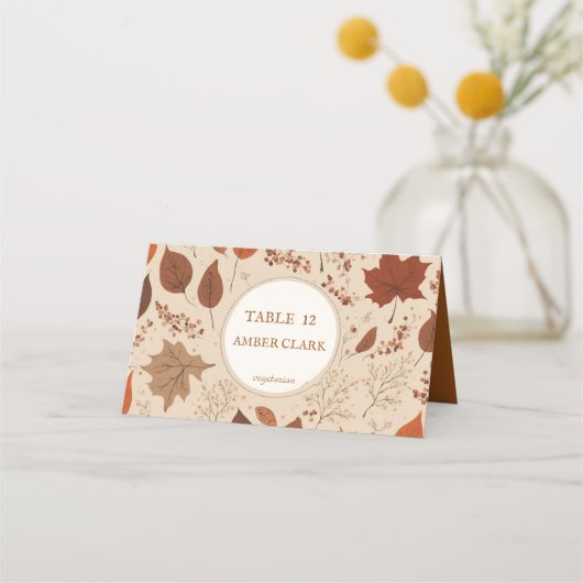 Carte De Placement Russe Beige Brown Érable Feuille Mariage d'automne (Dos)