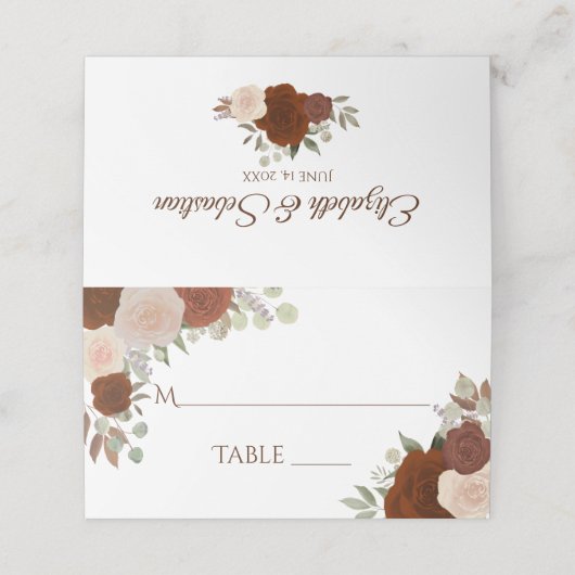 Carte De Placement Rust Orange Automne Roses Élégant Mariage Écriture (Extérieur déplié)