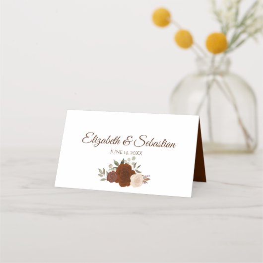 Carte De Placement Rust Orange Automne Roses Élégant Mariage Écriture (Dos)