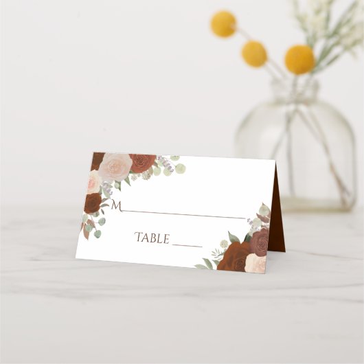 Carte De Placement Rust Orange Automne Roses Élégant Mariage Écriture (Devant)
