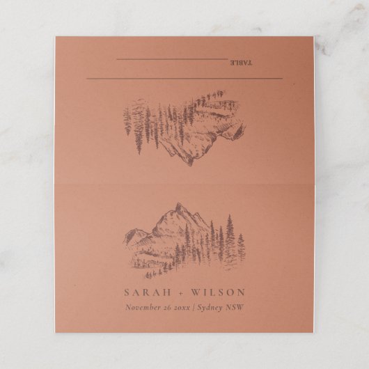 Carte De Placement Rust Orange Pine Woods Mountain Sketch Mariage (Extérieur déplié)