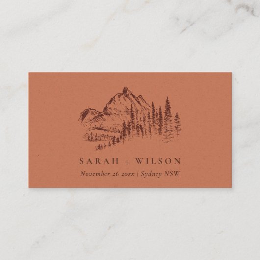 Carte De Placement Rust Orange Pine Woods Mountain Sketch Mariage (Devant)