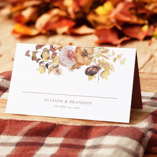 Carte De Placement Rustic Automne Mariage plié Carte Place