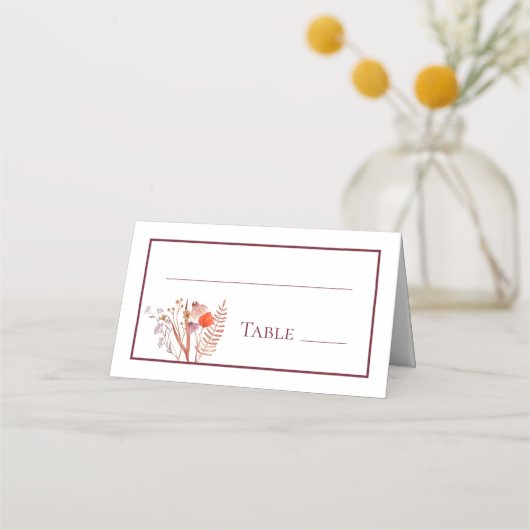 Carte De Placement Rustic Boho Chic Fleur sauvage Numéro de table (Devant)