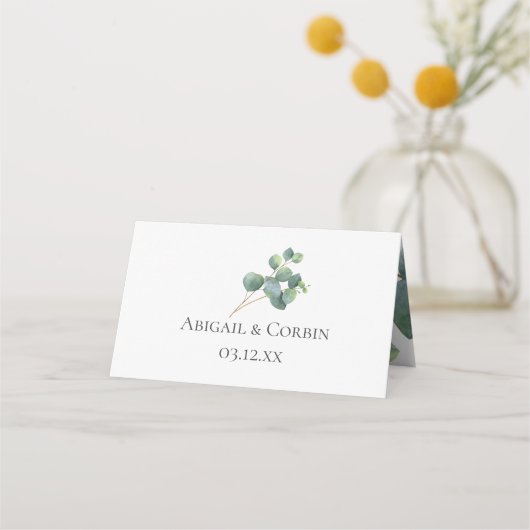 Carte De Placement Rustic Chic Eucalyptus Branches Mariage Escort (Devant)