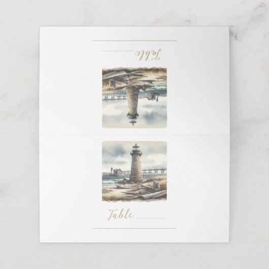 Carte De Placement Rustic Coastal Lighthouse Seaside Beach Table (Extérieur déplié)