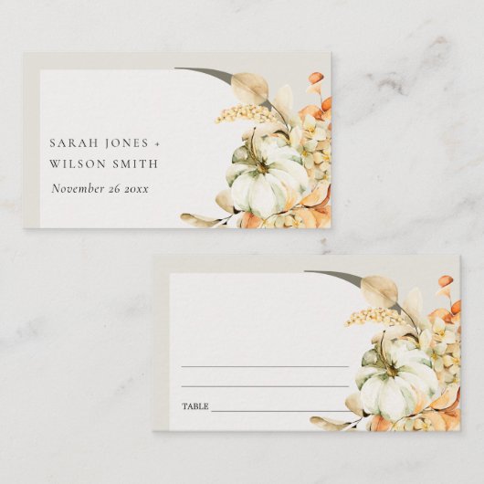 Carte De Placement Rustic Fall Citrouille Arc feuillus Mariage floral (Devant / Derrière)