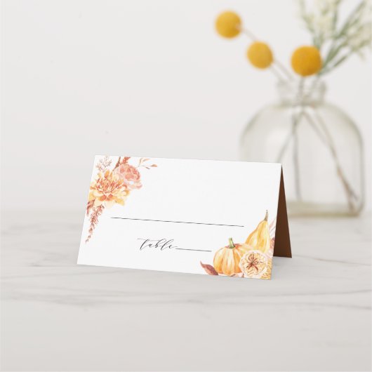 Carte De Placement Rustic Fall Gold Floral Citrouille Mariage (Devant)